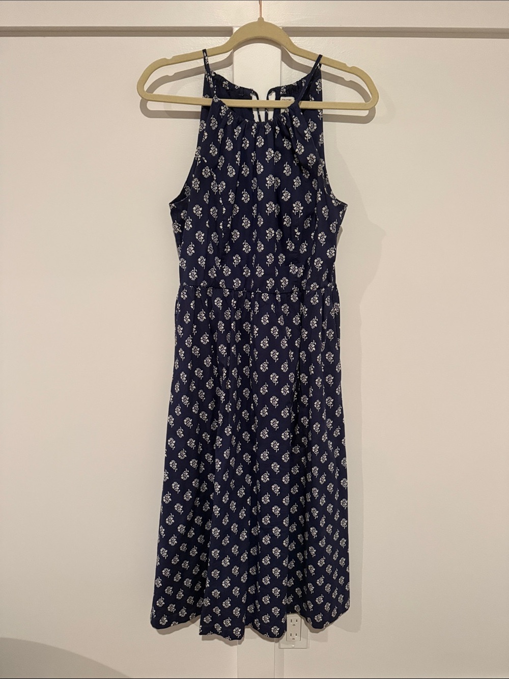 J. Crew Factory Navy Midi Dress with White Floral Print